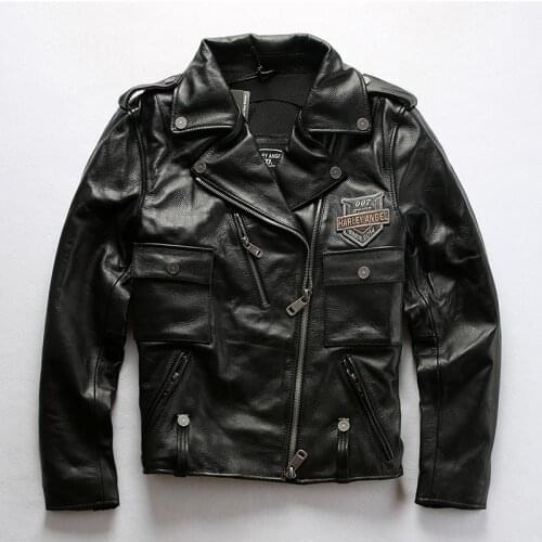 2020 Men ANGEL Motorcycle Leatehr Jacket men lapel Diagonal zipper Rider Biker Jackets high quality Cowhide Biker bomber Jacket