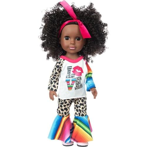 2021 New Black African Doll Cartoon Figure Toy Black Cute Baby Girls Vinyl Doll Movable Joint Doll Model Baby Kids Toys 14inch
