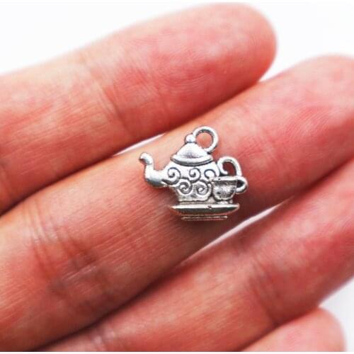 25pcs Tibetan Silver Plated kettle Charms for Jewelry Making Accessories DIY 14*15*2mm