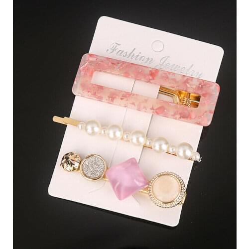 3PCS 2019 Korean Pearls Hair Pins Wedding Hair Pins Pearl Flower Hair Clips For Women Girls Acetate Geometric Hairband Bobby
