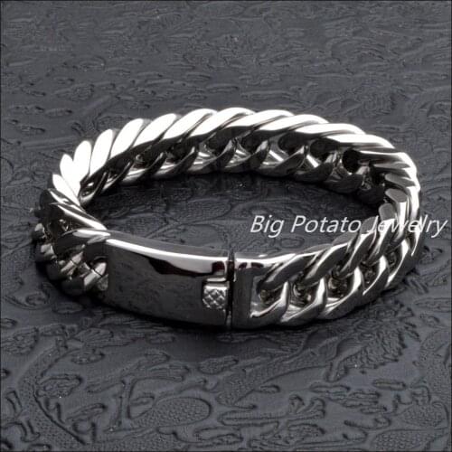 8.66"*14mm 94g New Fashion Jewelry 316L Stainless Steel Silver Color Curb Cuban Chain Mens Bracelet Bangle Hotsale Bling Gift