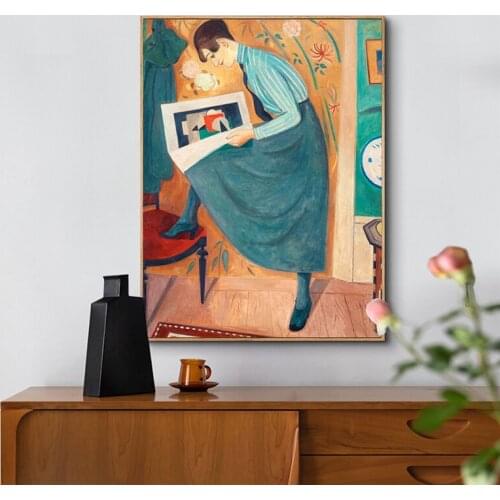 The Reading Girl Abstract Wall Art Poster Nordic Vintage Canvas Print Painting Picture for Living Room Bedroom Decor