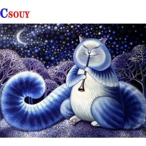 DIY Diamond Painting Blue Trumpet cat Diamond Mosaic Drawing Full Square Round Drill Diamond Embroidery Cross Stitch Home Decor