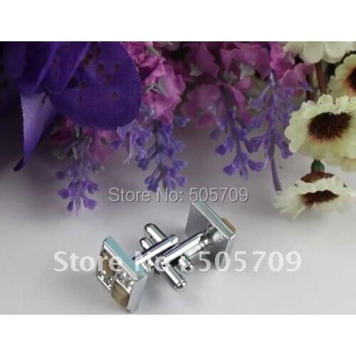 FREE SHIPPING 2 Sets Brown/Clear rhinestone square cufflinks #22243