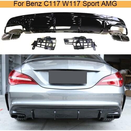 Gloss Black Rear Bumper Diffuser Lip for Mercedes Benz C117 W117 CLA200 CLA45 AMG 2013-2019 Rear Bumper Diffuser Exhaust Tips