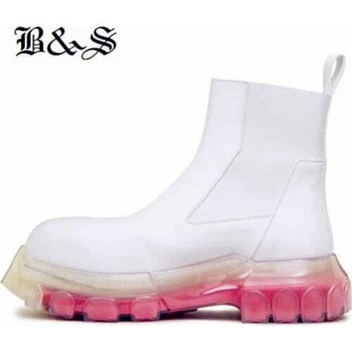 Black&Street New Thick sole Cowhide Handmade Slip winter add fur inner Transparent warm Boots