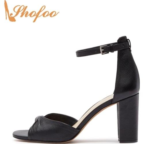 Black High Chunky Heels Woman Sandals Ankle Strap Buckle Large Size 14 16 Ladies Summer Fashion Mature Casual Sexy Shoes Shofoo