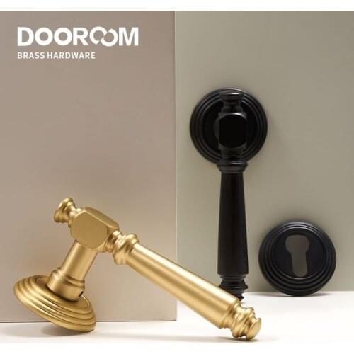 Dooroom Brass Door Lock Set Modern Light Luxury Grey Interiror Bedroom Bathroom Double Wood Door Lever Set Dummy Handle Knob