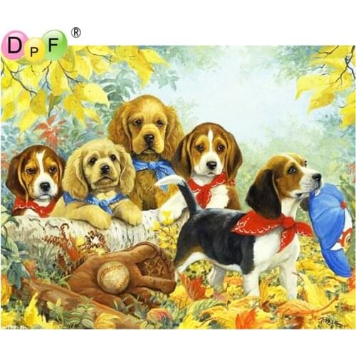 DPF Round Diamond Painting five cute small dogs DIY Gift 5D full Diamond Embroidery Magic Cube Cross Stitch craft Mosaic Decor