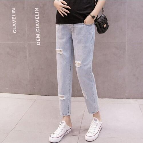 Boyfriend Hole Jeans Maternity Pants Denim Trousers For Pregnant Women Clothes Loose Casual Jeans Pregnancy Pants Clothing