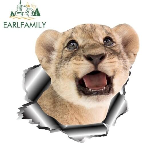 EARLFAMILY 13cm x 12.6cm 3D Lion Car Sticker Torn Metal Vinyl Decal Reflective Sticker Wild Animal Decals Waterproof Accessories