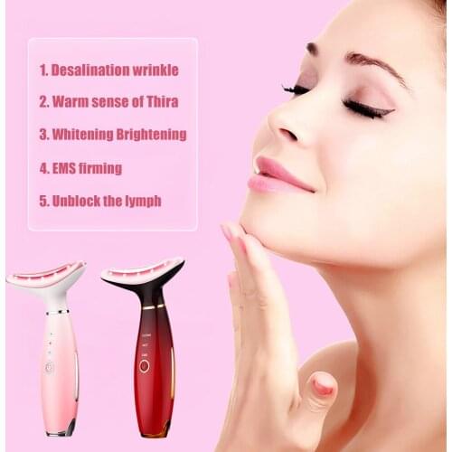 EMS Thermal Neck Lifting and Tighten Massager Electric Microcurrent Wrinkle Remover LED Photon Face Beauty Device for Woman