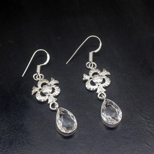 Gemstonefactory Big Promotion Unique 925 Silver Amazing White Topaz Women Ladies Gifts Dangle Drop Earrings 20211831