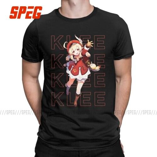 Genshin Impact Klee T-Shirts for Men Vintage Cotton Tees Crew Neck Short Sleeve T Shirts Unique Tops