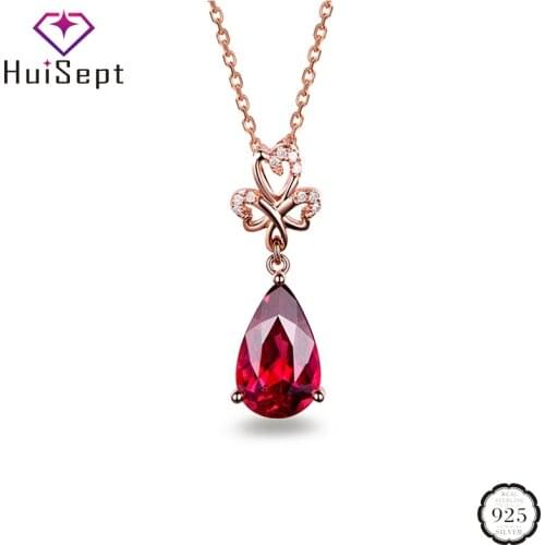 HuiSept Fashion Women Necklace 925 Silver Jewelry Accessories Water Drop Shape Ruby Zircon Gemstone Pendant Wedding Dropshipping