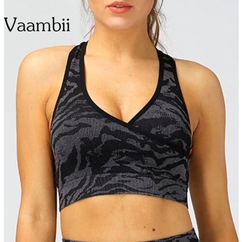 Camouflage Sports Bra Animal Print Tiger Crop Top Women Criss Cross Underwear Womens Seamless Active Bra Open Back Gym Bra