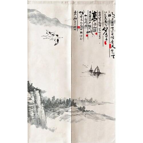 Chinese ink wash painting retro door curtain cloth art porch retro living room bedroom decorative partition Zen half portiere