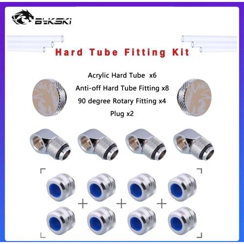 Bykski Hard Tube Pipe Fitting Kit Set, Acrylic tube OD 12/14/16MM 90 degree Anti off Tube fitting For PC Water Cooling, BY-HTK