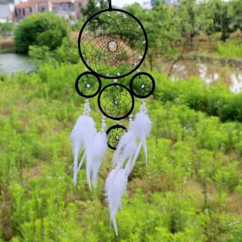 Creative High-end Boutique Five Rings Indian Dream Catcher Wall Hanging Natural Gravel Hand Feathers Home Ornaments
