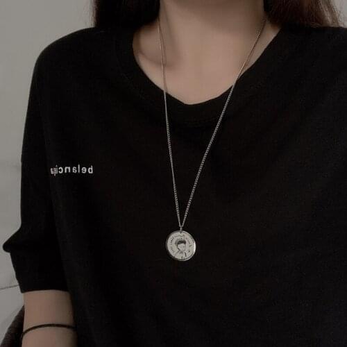 Round Pendant Personalized Cartoon Necklace Male and Female Tide Cold Wind Hip Hop Titanium Steel Hundred with Accessories