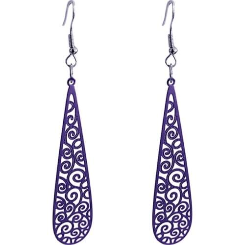 Metal Spray Paint Hollow Flower Earrings for Women Geometric Yellow Purple Creativity Filigree Earrings Jewelry Popular Gifts