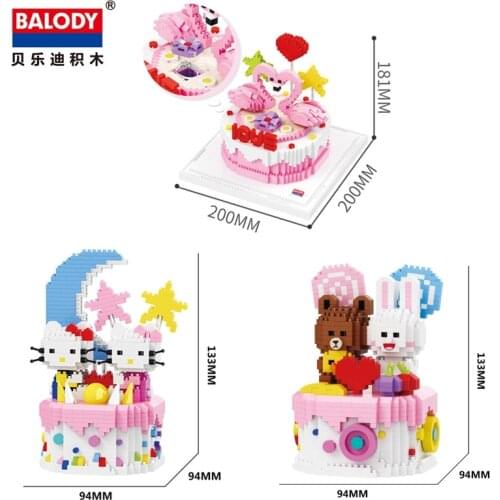 Mini Blocks Birthday Wedding Cake Model Food Flamingo Animal Cartoon Bear Diamond Building Bricks Toys for Children Xmas Gifts