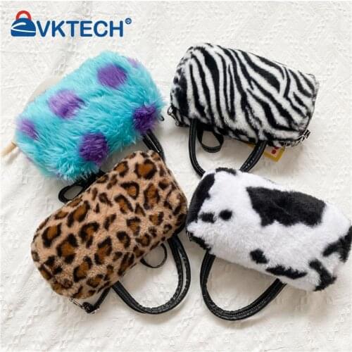Fashion Girl Women Animal Print Plush PU Leather Purse Crossbody Shoulder Messenger Bag Lady Autumn Winter Small Handbags Purse