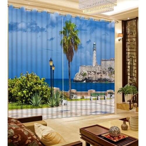 Seascape castle lighthouse Scenery Digital Photo Printing Blackout 3D Curtain for Living Room Bedding Room Hotel Cortinas