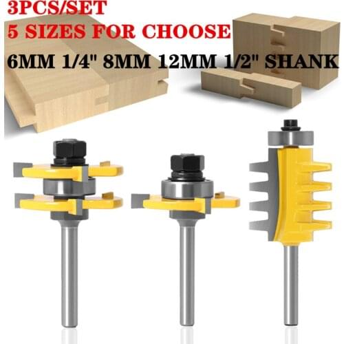 Tongue & Groove Router Bit Tool Set With A Finger Joint Glue Bit - 6mm/6.35mm/12mm/12.7mm Shank Solid Steel Woodworking Mill Bit