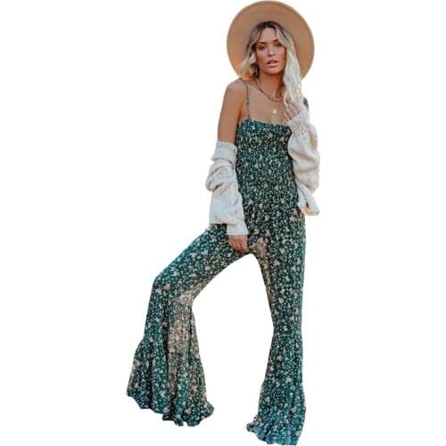2021 New Floral Sexy Halter Jumpsuit INS Home Bell Bottoms jumpsuit Womens Pants