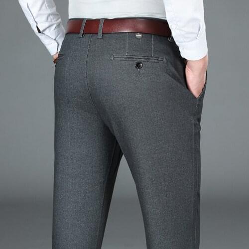 2021 Autumn and Winter New Mens Thick Straight Business Casual Pants Volcanic Rock Fabric Warm Trousers Male Brand Trousers