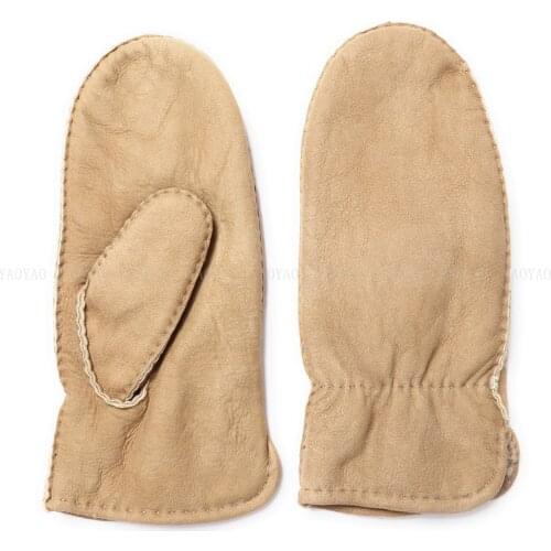 Autumn/Winter Women Genuine Leather Fur Gloves Women Thick Warm Wool Riding/Cycling Mittens Student Cold Sheering Snow Luvas