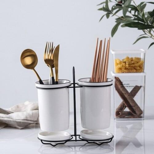 White Ceramics Drain Chopstick Storage Holder knife Fork Spoon Multi-function Cutlery Storage Rack Kitchen Tools Organizer Stand