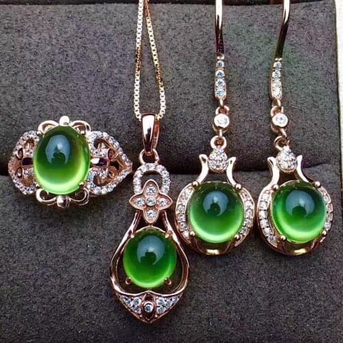 Natural grape pendant earrings pendant three suit 925 silver inlaid mouth to send silver chain to send jewelry box