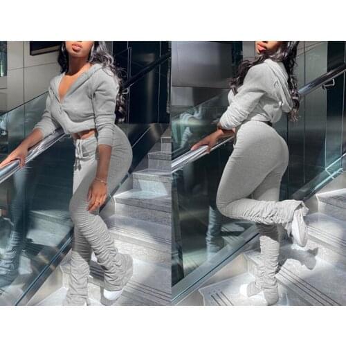 Casual Tracksuit Women 2 Piece Set Fall Sportwear Joggers Women Set Suits Sweatsuit Top Pleated Flared Pants Winter Outfits