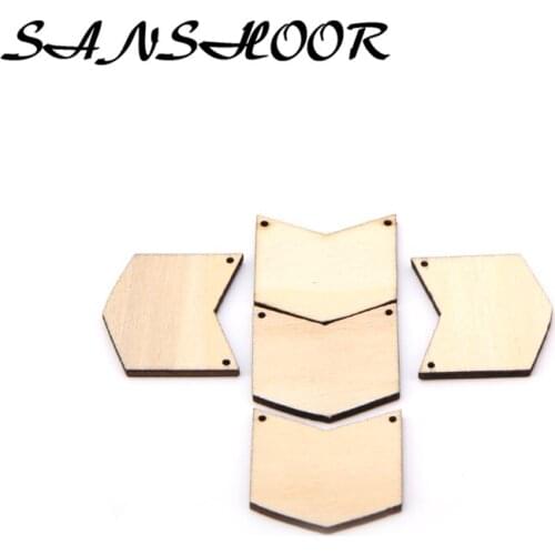 SANSHOOR 30mm Natural Unfinished Wood Chevron Tile Triangles Wooden beads Fit Painting Geometric Pendant Necklace Jewelry 30Pcs