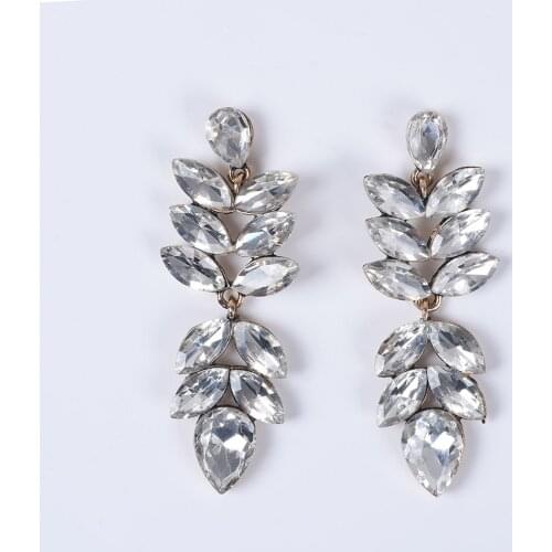 Clear Glass Water Drop Earring Alloy Vintage Earrings for Women Simple Crystal Leaves Earings Fashion Jewelry