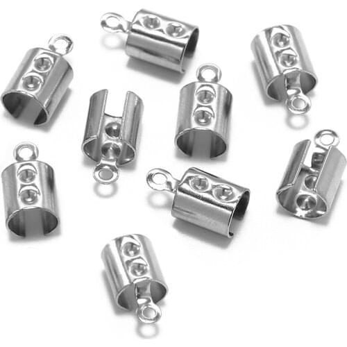 50pcs Stainless Steel Cords Crimp End Beads Caps Leather Clip Tip Fold Crimp Bead Bracelet Connectors For Jewelry Making Finding