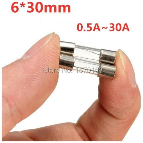 100pcs 6*30mm Fast-blow Glass Fuses Assorted Kit 6*30mm 250V 0.5A 1A 2A 3A 4A 5A 6A 8A 10A 12A 15A 20A 25A 30A AMP Tube Fuses
