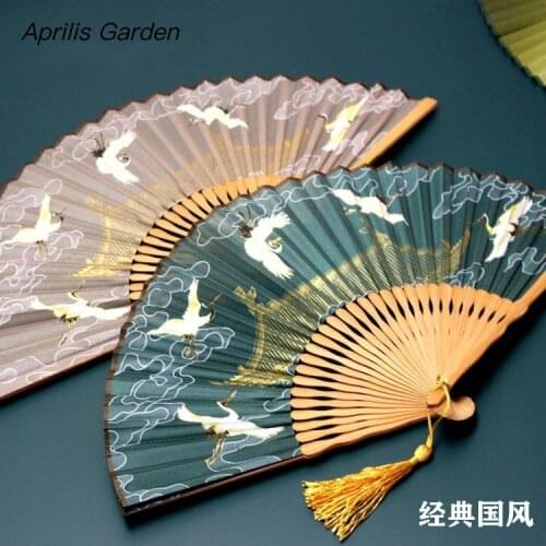 Song Huizong Auspicious Crane Ruihe Folding Hand Fan Chinese Hanfu Portable Fan Small Fan Folding Fan Womens Photography Fan