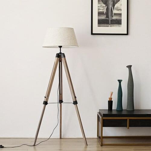 Vintage Loft Indsutrial Wooden Fabric E27 Tripod Floor Lamp for Living Room Bedroom Study 150cm Illuminare Reading Light 2359