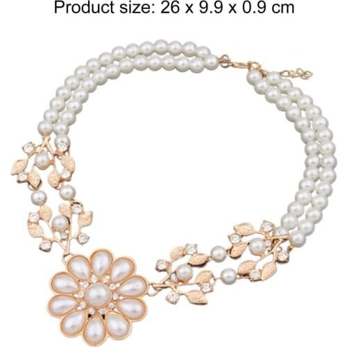 Womens Bohemian Double-Layer Flower Pendant Faux Pearl Elegant Chain Necklace for Dating Necklace Jewelry Charm Gift