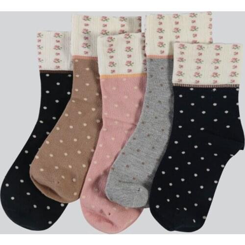 DONG AI 5 Pairs Fashion Colorful Dot Cotton Woman Horizontal Dots Sock Personality Tide Harajuku Casual Funny Socks Ladies Meias