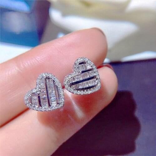 Cute Earrings 925 Sterling Silver Heart Stud Lovely Design Bling Zircon Stone Jewelry for Women Fashion Fine Ear Studs New Gift