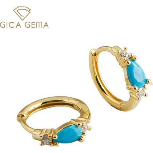 GICA GEMA Blue Turquoise Zircon Earrings For Women Real 925 Sterling Silver Water Drop Anniversary Engagement Fine Jewelry