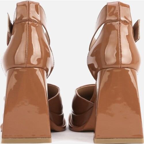 MUMANI Woman‘s 2021 New Two-Piece D'Orsay Pumps Square Heel Genuine Leather Platform Super High Square Toe Shallow Lady Footwear