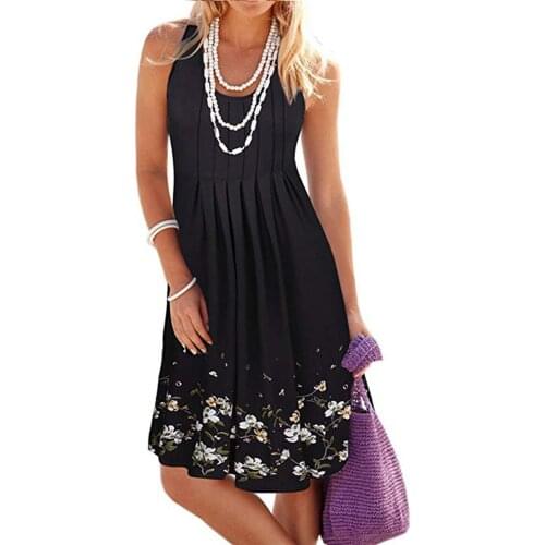Hillsionly Plus Size Womens Summer Fashion New Style O-neck Print Casual Sleeveless Beach Dress Loose Elegant Mini Sexy Dress