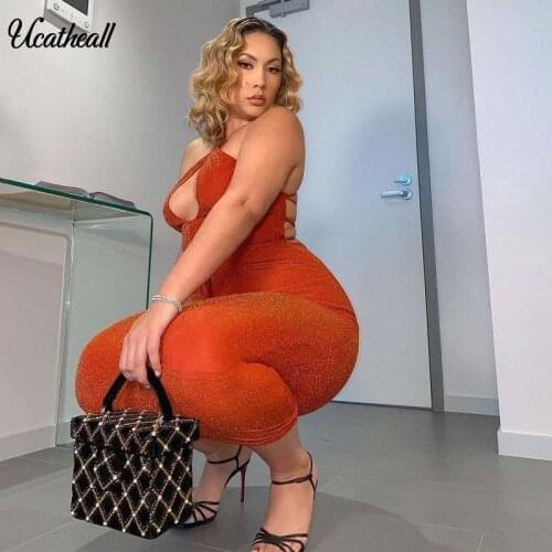 Back Lace Up Pencil Women Dresses Strap Sleeveless Party Club Fashion Slim Bodycon Halter Dress Hollow Out Shiny Mid Dress