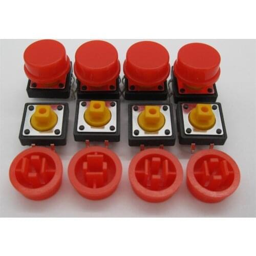 25PCS B3F-4055 Tactile Touch Push Button Switch Momentary 12*12*7.3MM tact Micro switch button +25PCS red colors Tact Cap