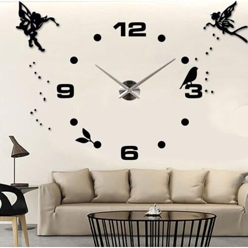 3D DIY Digital Wall Clock Modern Angel Large Clock Acrylic Silent Big Self adhesive Wall Clocks for Living Room Kitchen Decor